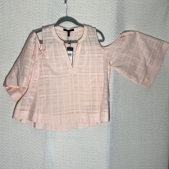BCBGMaxazria ELIN Blouse Feminine Pink Peach Sheer Cotton Top S Beach NWT $158 - Picture 2 of 12